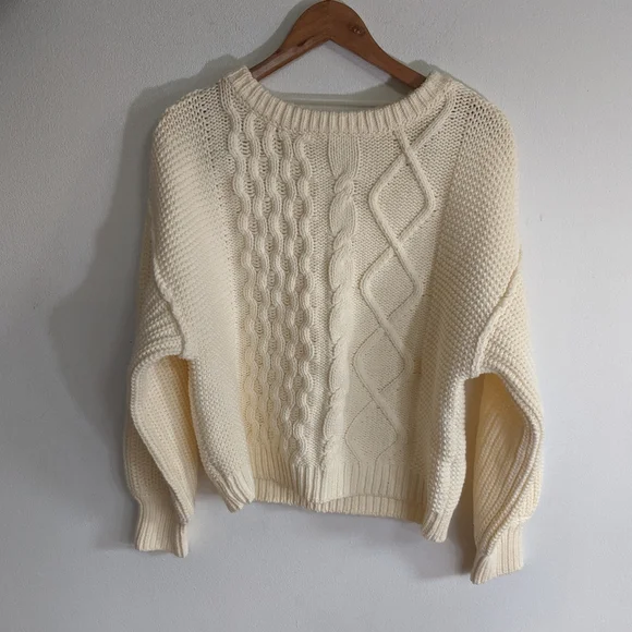 NEW Free People Dream Cable Crewneck Sweater In Cream - Picture 4 of 8